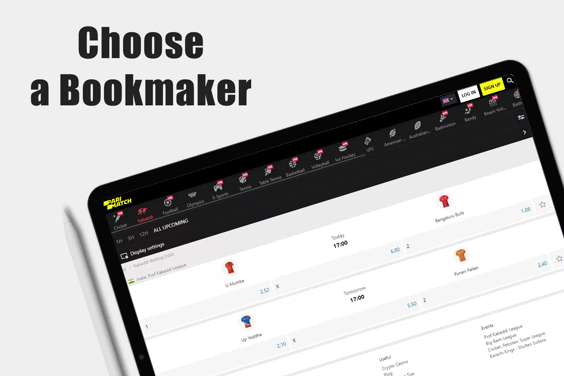 Choose the most convenient kabaddi betting bookie.